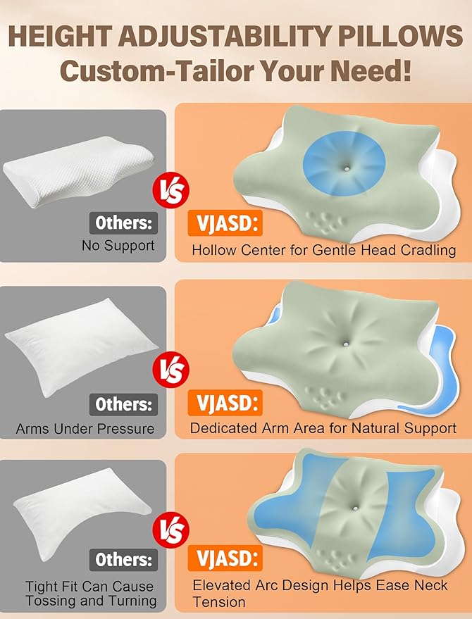 Cervical Neck Pillow for Pain Relief – Ergonomic Memory Foam Pillow for Side Sleeper Contour Orthopedic Bed Pillow for Neck Support with Cooling Cover – Ideal Christmas Birthday Gift - Olive Green