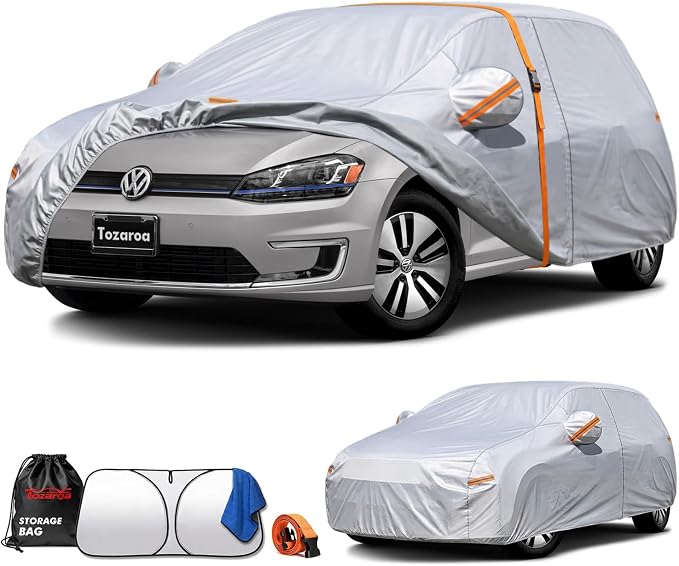 Car Cover Waterproof All-Weather,Heavy-Duty Outdoor Full Exterior Automobiles Hatchback(Length 164-178 inch) with Windshield Sun Shade Universal Fit VW Golf,Honda Fit,Ford Focus etc