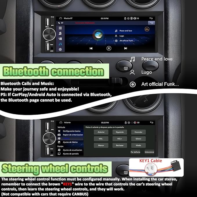 6.36" Single Din Car Stereo with Wireless CarPlay & Android Auto, IPS Touchscreen Head Unit with Backup Camera/External Microphone, Car Radio Supports Bluetooth/SWC/FM/Double USB/Type-C