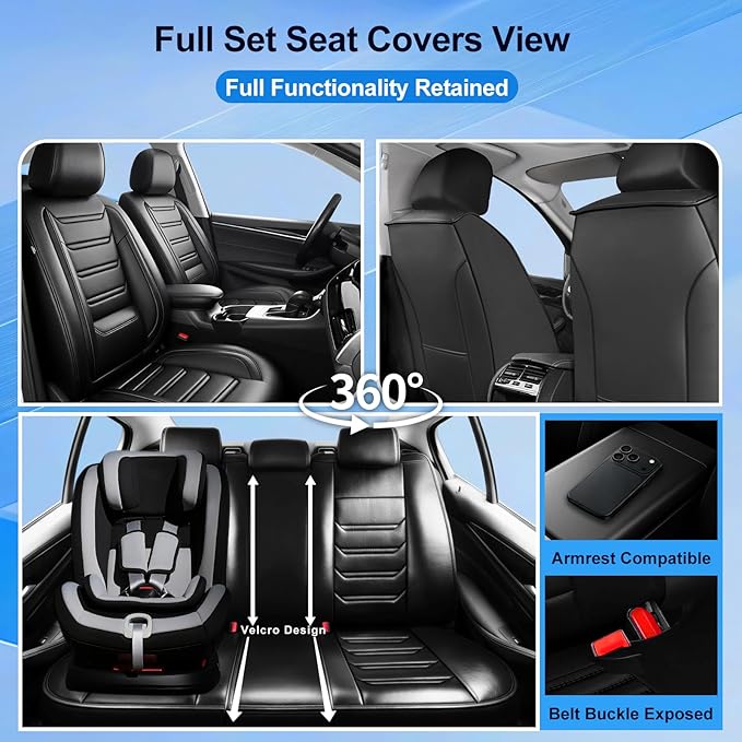 Fit STS Car Seat Covers (Front Pair) for Select Cadillac STS 2005-2011 - Premium Full Coverage Leather, Airbag Compatible & Scratch-Resistant, Waterproof & All Weather Seat Protector, Black