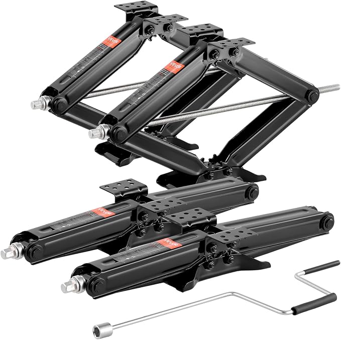 VEVOR 9000 lbs RV Scissor Jacks, 4-23.4 in RV Stabilizer Leveling Scissor Jacks, Set of 4, Heavy Duty Stabilizer Jack with Crank Handle, Socket and Bubble Levels, Not Easily Bent or Deformed