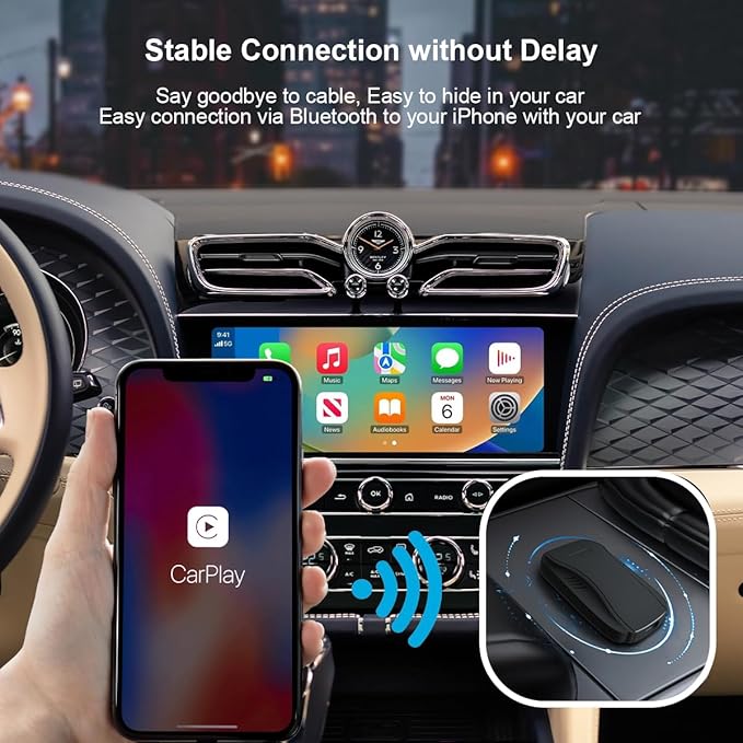 Wireless CarPlay Adapter for iPhone, Convert Wired CarPlay to Wireless, Plug-and-Play Stable Control & No Delay, Compatible with OEM Wired CarPlay Vehicles & iOS 10+