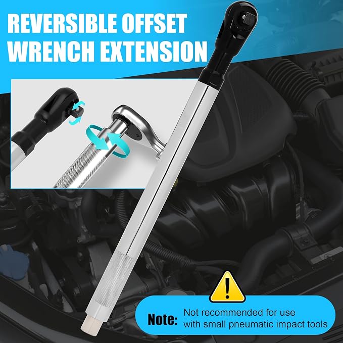Offset Extension Wrench, 1/2'' Electric Offset Extension for Tight Spaces - 3 in 1 Manual/Electric/Pneumatic Wrench that Can Be Switched, Suitable for Use in Any Narrow Spaces