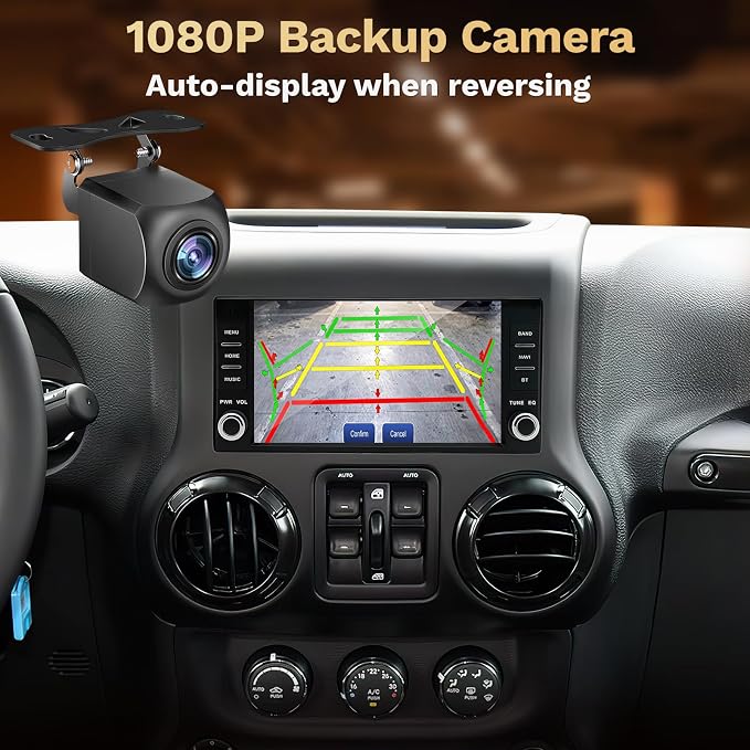 [4G+64G] Car Radio for Jeep JK Wrangler 2007-2017: 7" HD Touch Screen Stereo with Wireless CarPlay Android Auto 5G WiFi Bluetooth GPS FM 32EQ SWC, Free Backup Camera