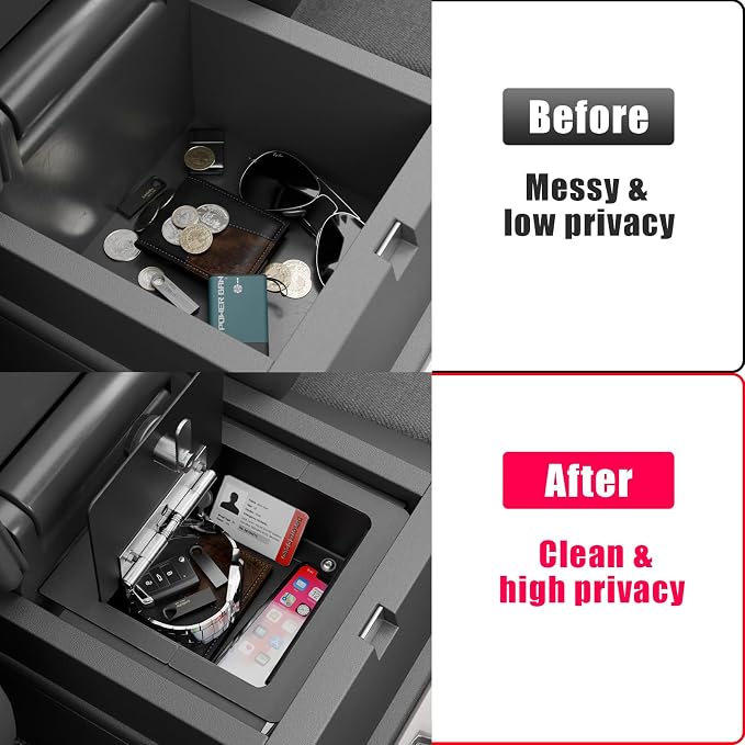 Center Console Safe Lock Box Compatible with 2025 2026 Toyota 4Runner Armrest Security Organizer Center Console Safe Vault Lockbox 3 Digit Combination Lock with Key for 4 Runner Accessories