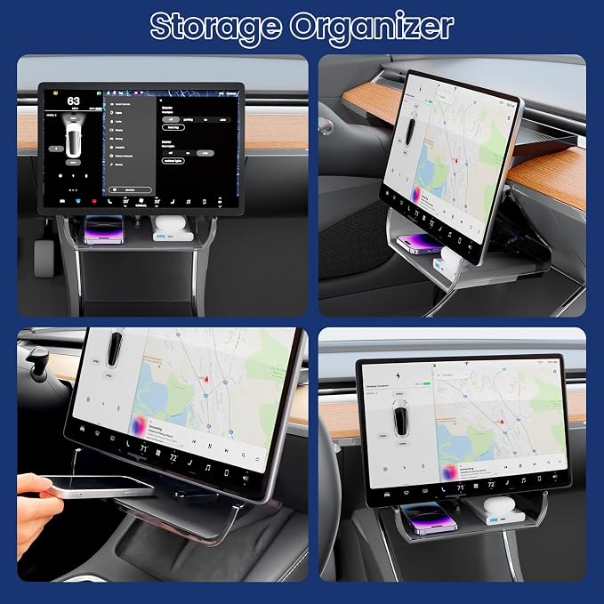 for Tesla Model Y Model 3 Center Console Organizer Tray, Computer Screen Trays Magnetic Storage Box, Behind Screen Tray Tissue holder, Tesla Model Y Accessories 2024-2021Black