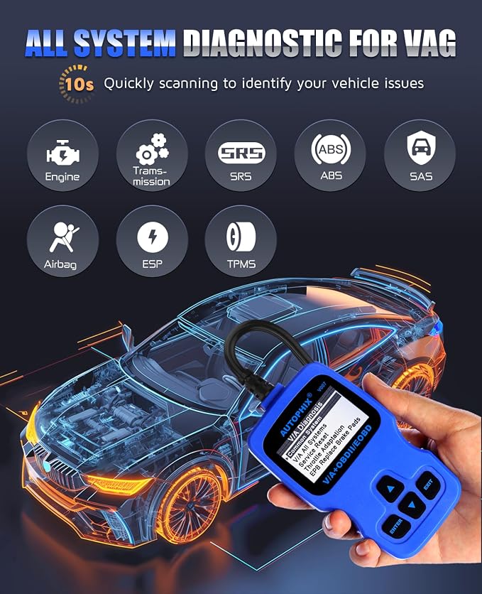 AUTOPHIX V007 OBD Scanner for VW Volkswagen, Audi Skoda Seat Golf Passat Code Reader Diagnostic Tool, Check Engine Light/Oil Reset/Throttle Position Adaption/EPB Reset