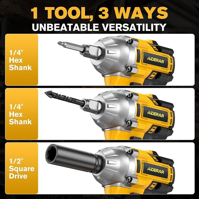 Cordless Impact Wrench for DeWalt Battery, 500Nm (369Ft-Lbs) 1/2" & 1/4" Brushless Impact Gun, 2-Speed High Torque Power Tool for Tire Removal, Rusted Bolts, Car Maintenance(No Battery)