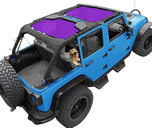 JK Sun Shade Top Compatible with Jeep Wrangler 4 Door 2007 to 2018 Sunshade Sunroof Bikini Cover Blocks UV Wind Noise Purple Mesh for Front and Rear 2 pcs