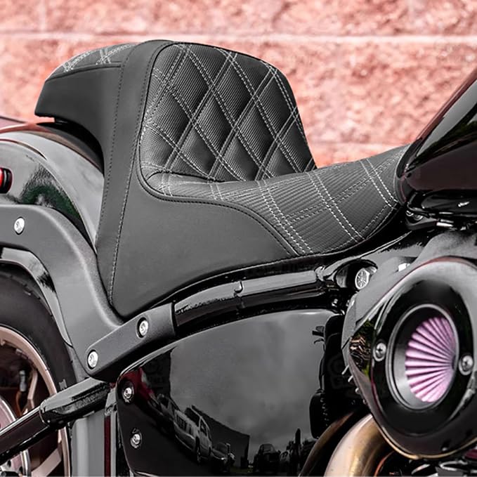 One-Piece Driver Passenger Seat Motorcycle 2-Up Seat Fit for Harley Sport Glide FLSB Low Rider FXLR FXLRS FXLRST 2018-later (Black Stitching)