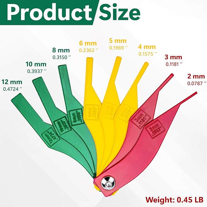 ecocstm 2 Pack 8 PCS Brake Lining Thickness Gauges, Brake Pad Measuring Tool, Color Coded Brake Pad Gauge with Metric & SAE Size, Brake Resetting Gauge Tool, for Quickly Measuring Disc and Drum