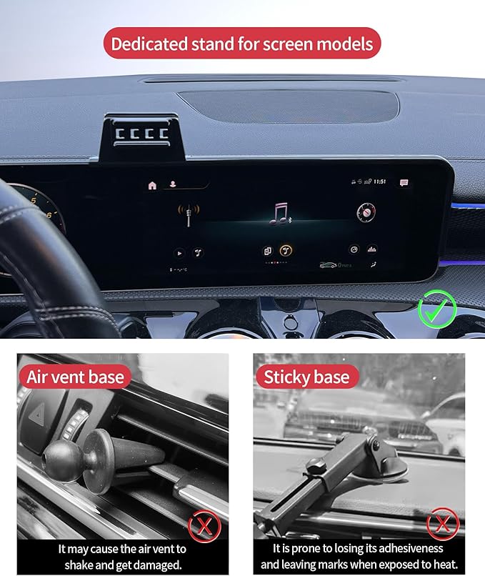 Wireless Charging Car Phone Holder for Mercedes Benz CLA-Class 2020-2025/GLB-Class 2020-2025/GLA-Class 2021-2025/A-Class 2019-2022/EQB 2022-2025, 10.25" Screen Fixed Clip