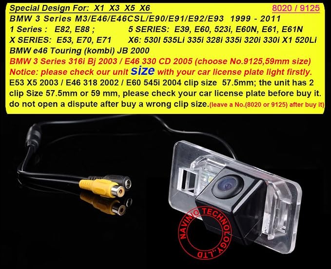 Waterproof Car Rear View Backup License Plate Light Camera 170 Degree Viewing Angle Night Vision for BMW X /1/3/5 Series E90 E91 E92 530I 530Li 320i 328i/X1 X3 X5 X6 M3 M1 E39 E46 E91 E88 E53