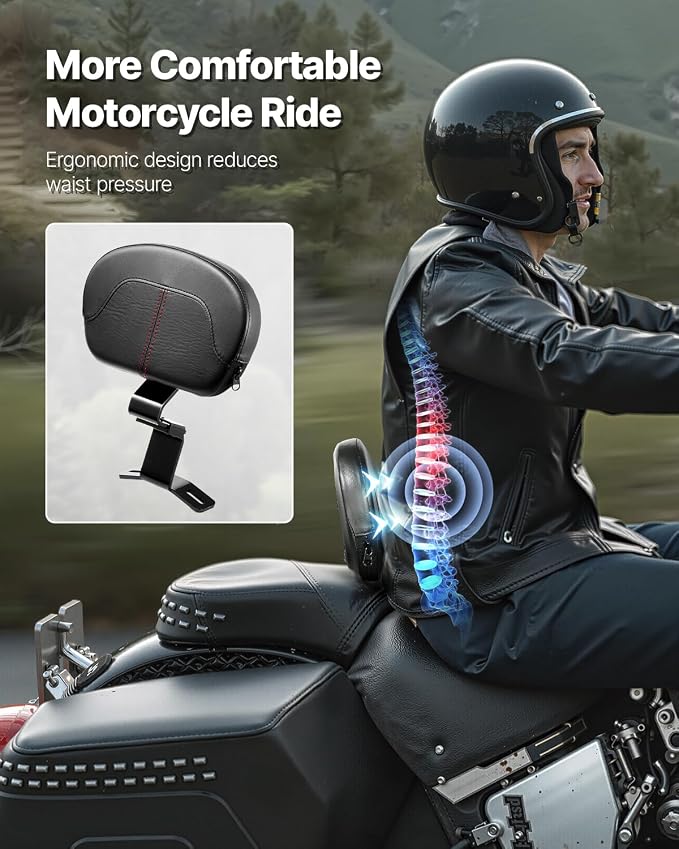 VEVOR Motorcycle Backrest Sissy Bar, Compatible With Harley-Davidson Touring Street Glide Road Glide Road King, 12.2 inch Height Detachable Rider Backrest, For Motorcycles, Black