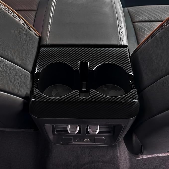 Car Carbon Fiber Sticker Armrest Box Rear Cup Holder Cover Trim Decal for Chevrolet Colorado/GMC Canyon 2023 2024 2025 ABS Interior Accessories