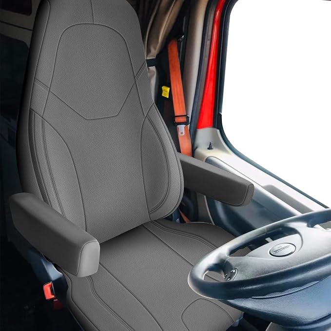 Leather Seat Cover Compatible with 2014-2025 Freightliner Cascadia 125 116 126, 33in High Back Seat Cover with Armrest Cover, Driver or Passenger Side Only One Seat
