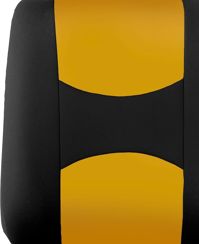 FH Group Car Seat Covers Flat Cloth Front Seats Only Yellow Automotive Seat Cover, Airbag Compatible Universal Fit Interior Accessories Cars Trucks SUV Combo Steering Wheel Cover & Seat Belt Pads