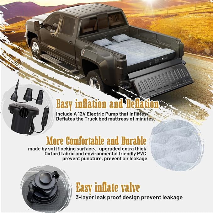 Umbrauto Truck Bed Air Mattress for 6-6.5ft Full Size Short Beds, Inflatable Mattress with Pump, Pick Up Bed Air Mattress for Truck Tent Camping