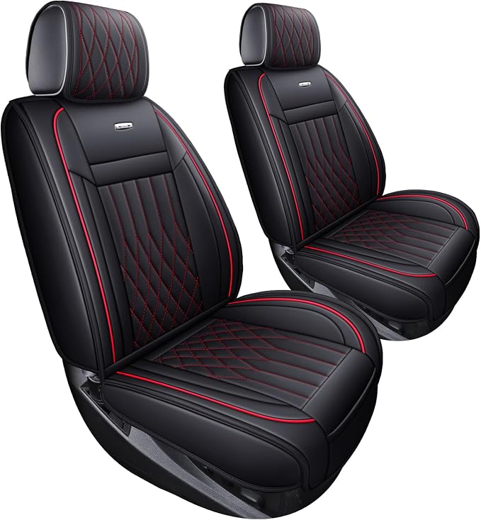Aierxuan 2Pcs Front Chevy Silverado GMC Sierra Car Seat Covers, Custom Fit 2007-2026 1500 2500 HD 3500 HD Crew, Double, Extended Cab or Pickup Truck, with Waterproof Faux Leather (Black and Red)