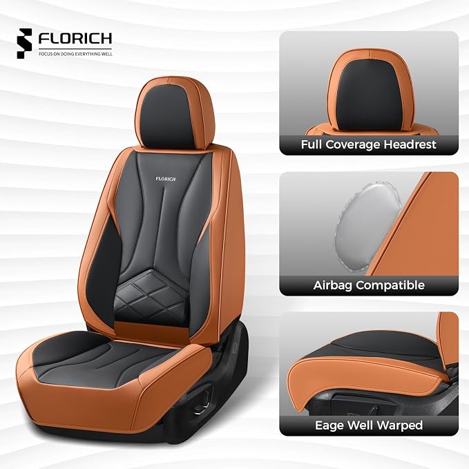 FLORICH Front Car Seat Covers, Leather Seat Covers for Cars, Waterproof Car Seat Protectors 2 Pack, Front Seat Covers for Cars, Automotive Seat Covers Protector Fit for Most Sedans SUV Pick-up Truck