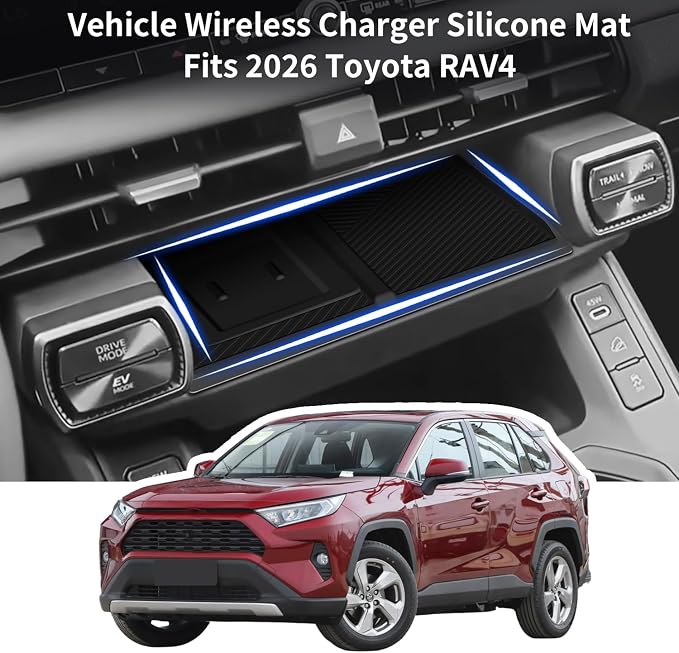 Wireless Charging Protective Mat for Toyota RAV4 2026, Silicone Anti-Slip Center Console Wireless Charger Cover Pad, Interior Accessories for RAV4 2026 Black