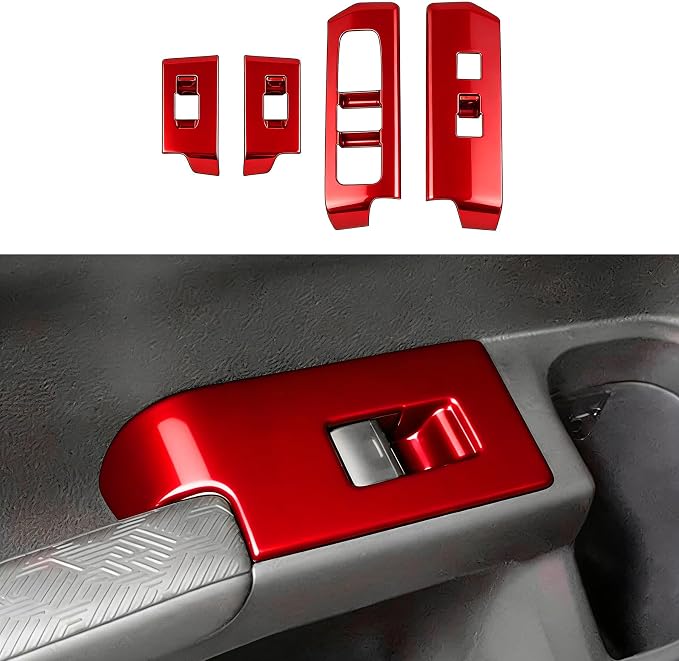 4Pcs Window Lift Cover for Toyota 4Runner 2025 2026 Interior Accessories (NOT Fit Tac0ma) Door Trim Cover Center Consoles ABS Decor Dark Red