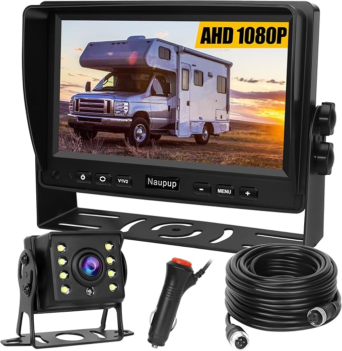 Backup Camera AHD 7'' 1080P Reverse Rear View Back up Cameras System Kit Monitor with HD Night Vision Waterproof IP69K DIY Guide Line Vehicle Backup Camera for Trucks/RV/Trailer/Van/Bus/Skid Steer.