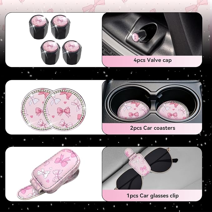 23 Pcs Leopard Print Car Accessories,Including License Plate Frame,Rearview Mirror Decoration,Etc,Suitable for Sedan,SUV and Other,Cute Car Interior Set for Women (Pink Butterfiy)