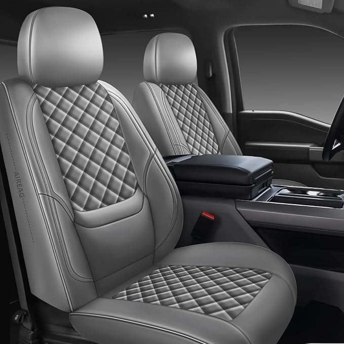 F150 Seat Covers 2015-2026 Full Set, Truck Interior Sets with Lumbar Support Custom Fit for Ford F150 2015-2026, F250/F350/F450 2017-2026 Super Duty Crew Cab XLT XL Lariat Platinum, Gray