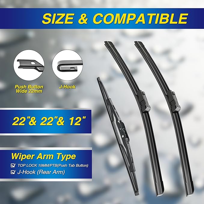 5 PLUS® Silicone Windshield Wipers Replacement for 2021-2024 GMC Yukon Wiper Blades(Set of 3),Automotive Replacement Windshield Wiper Blades For My Car-22"/22"/12"