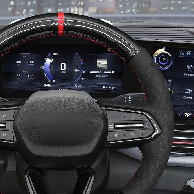 MEWANT DIY Embossed Suede Shiny PU Carbon Fiber Steering Wheel Wrap for Chevy Equinox RS 2025 Silverado EV RST 2024-2025