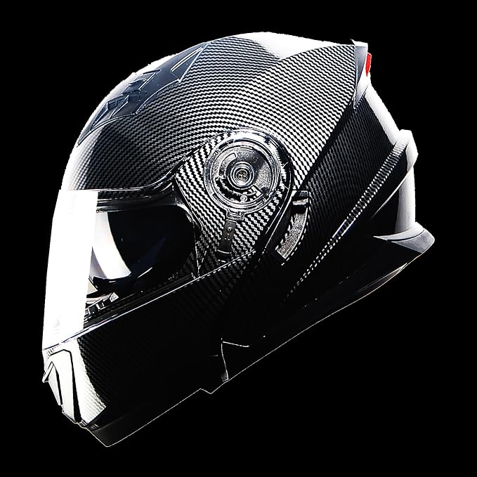1Storm New Motorcycle Bike Modular Full Face Helmet Dual Visor with Rechargeable LED Tail Light: Modular901 Carbon Fiber Black