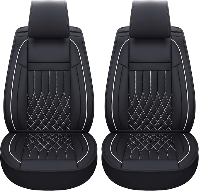 Aierxuan Front Car Seat Covers Universal Fit for Honda Civic Accord, Toyota Camry Prius Rav4 Corolla, Kia, Lexus, Nissan, Mazda, Jeep Cherokee and Most Cars, with Waterproof Leather (Black and White)