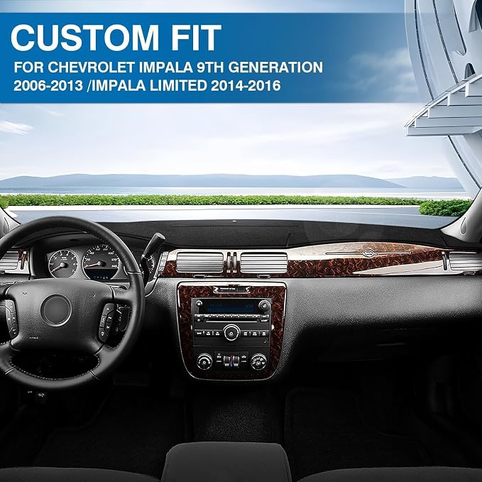 KUST Black Dash Cover for Chevy Chevrolet Impala 2006-2013/Impala Limited 2014-2016 Non-Slip Dashboard Cover Interior Accessories for Impala Custom Fit Dash Mat Sunshade No Glare