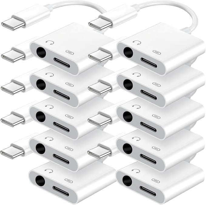 Seulliya USB C to 3.5mm Headphone Jack and Charger Adapter, 2-in-1 Audio & Fast Charging Splitter for Apple iPhone 17/16/15/Pro/Pro Max, iPad, Samsung, Pixel, and More 10Pack