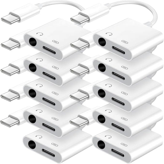 Seulliya USB C to 3.5mm Headphone Jack and Charger Adapter, 2-in-1 Audio & Fast Charging Splitter for Apple iPhone 17/16/15/Pro/Pro Max, iPad, Samsung, Pixel, and More 10Pack