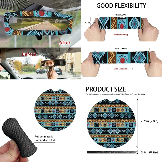 Navajo Aztec Car Seat Covers Set of 15 with Universal Steering Wheel Cover, Rearview Mirror Cover, Car Trash Can, Seatbelt Pads, Cup Holder Coasters, Keychains