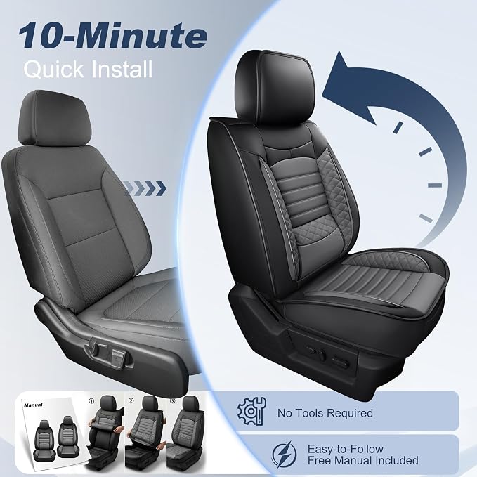 Seat Covers for Ford F150 2009-2025 2026 - F250/F350/F450 2017-2025 2026: 5 Seat Full Set Faux Leather Truck Seat Covers Car Cushion (Black&Grey)