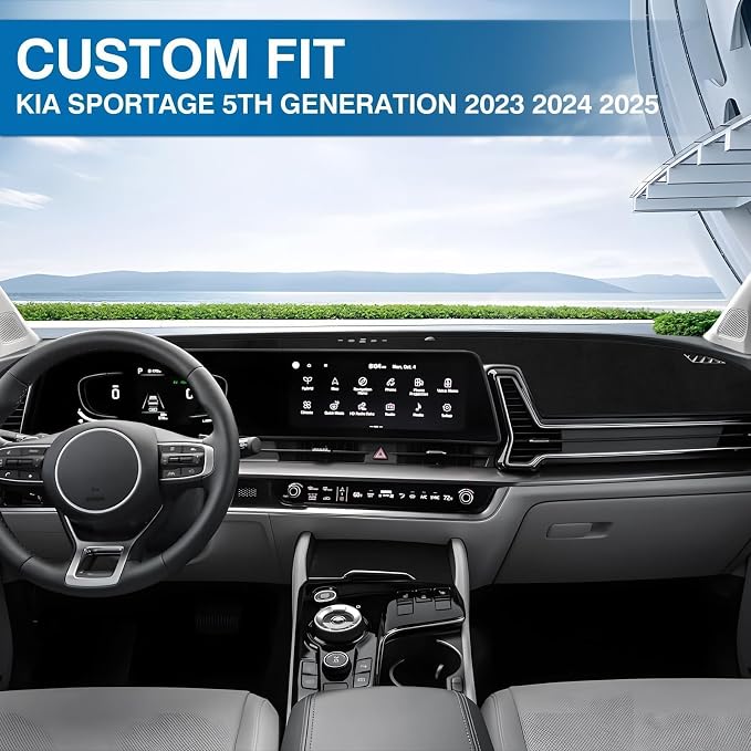 KUST Black Dash Cover for Kia Sportage 2023-2024 2025 (Without HUD) Left Hand Driving Polyester Dashboard Cover Non-Slip Interior Accessories for Sportage Sunshade Windshield Glare