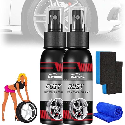 Multi-Functional Wheel Hub Renewal Agent, Rayhong Rust Remover Spray, Multifunctional Metal Rust Remover, Iron Powder Remover, Quickly Clean Car Rust Stains (100ml, 2pcs)