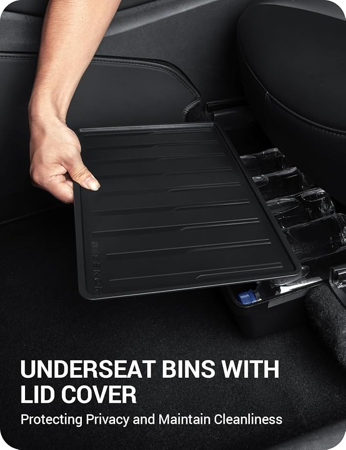 BASENOR 2Pack Tesla Model Y Under Seat Storage Box, Waterproof Hidden Storage Underseat Organizer with Lid Cover Tray for 2020-2024 Model Y Accessories