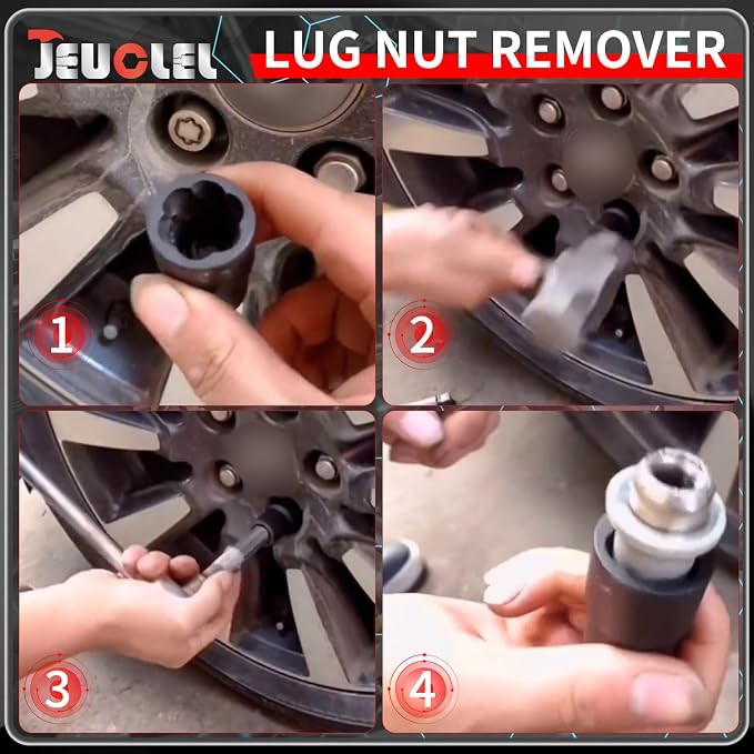 10PCS Twist Lug Nut Socket Set - 3/8 inch Drive Damaged Nut Lock Remover Extractor - Rusted & Stubborn Locking Nut Removal Tool Kit Center Punch Bar