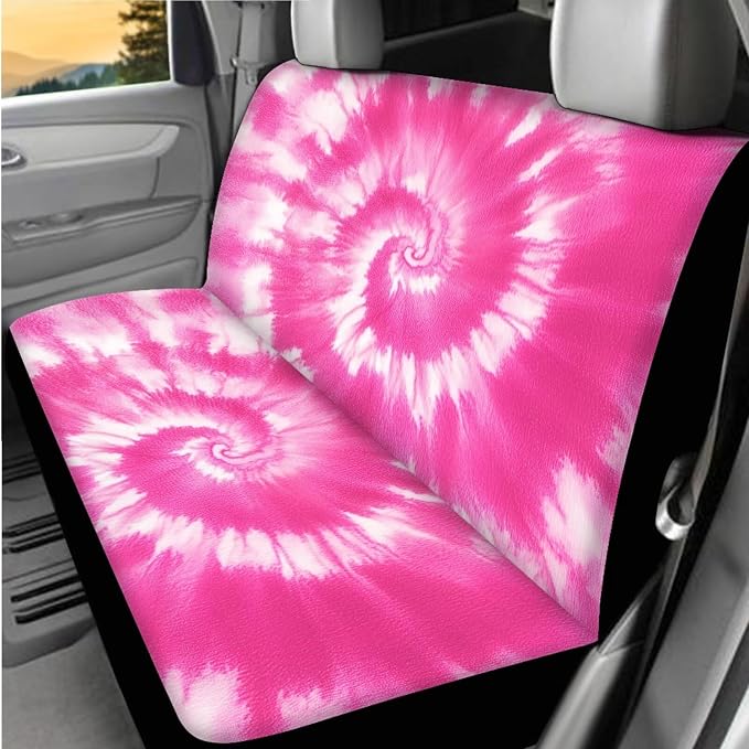 BIGCARJOB Pink Tie Dye Car Seat Cover Full Set 15 Pieces Tie Dye Car Interior Accessories Set with Universal Steering Wheel Cover Car Trash Can Hanging Seat Headrest Covers