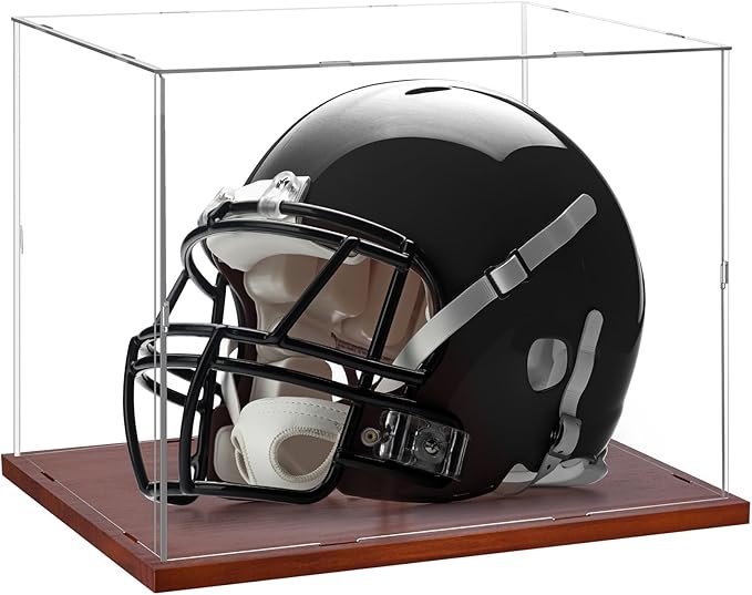 Fitense Full Size Football Helmet Display Case - 15.4×11×11.8in Interior, 100% Wooden Base, Compatible with Baseball/Motorcycle/Racing Helmets, High-Transparency Acrylic with UV Protection