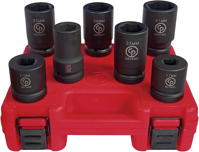 Chicago Pneumatic SS8107WS - 1 Inch Square Drive, Metric, Wheel Service, 6 Point, Impact Socket Set (7 PCS)