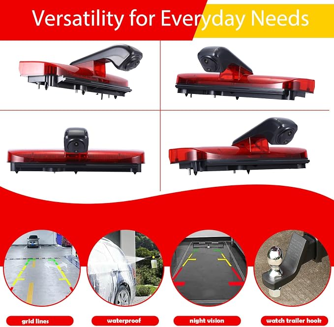 HD Waterproof Car Reverse 3rd Brake Light with Dual Double Rear View Parking Camera, Replacement for Ford Transit Connect 2 II/XL Cargo Titanium Passenger Van/Transit Connect Tourneo PJ2 Van V408