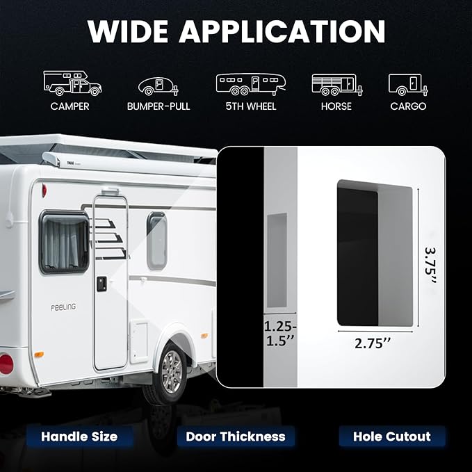 Upgraded RV Door Lock Replacement with Paddle Latch, Durable Black Camper Door Lock for Travel Trailers and Enclosed Trailer(Key with the Same Number)