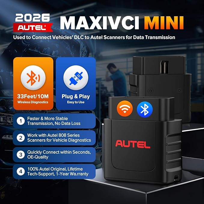 Autel MaxiSys MaxiVCI VCI Mini OBD2 Adapter Connector, 2026 Vehicle Wireless Diagnostic Interface, Work w/Autel Scanner MaxiCOM MK808BT PRO MK808Z-BT MK808K-BT MP808BT Pro MK808S-TS MP808S-TS MK808TS