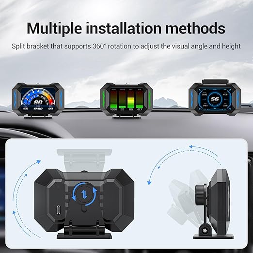 OBD2 Gauge Car HUD Head Up Display Multifunction Digital,Car Speedometer Tachometer Water Temperature Oil Temperature Volt Inclinometer Boost Gauge RPM Meter fit for Most Vehicles After 2008