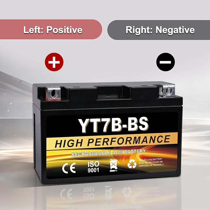 YT7B-BS 12V 6Ah AGM Sealed Motorcycle Battery, Maintenance-Free, Compatible with Yamaha ATV, Ducati, Kawasaki